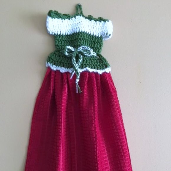 Crochet dress shape dish towels set, Holiday Gift set, Crochet Kitchen Decor - Picture 5 of 11